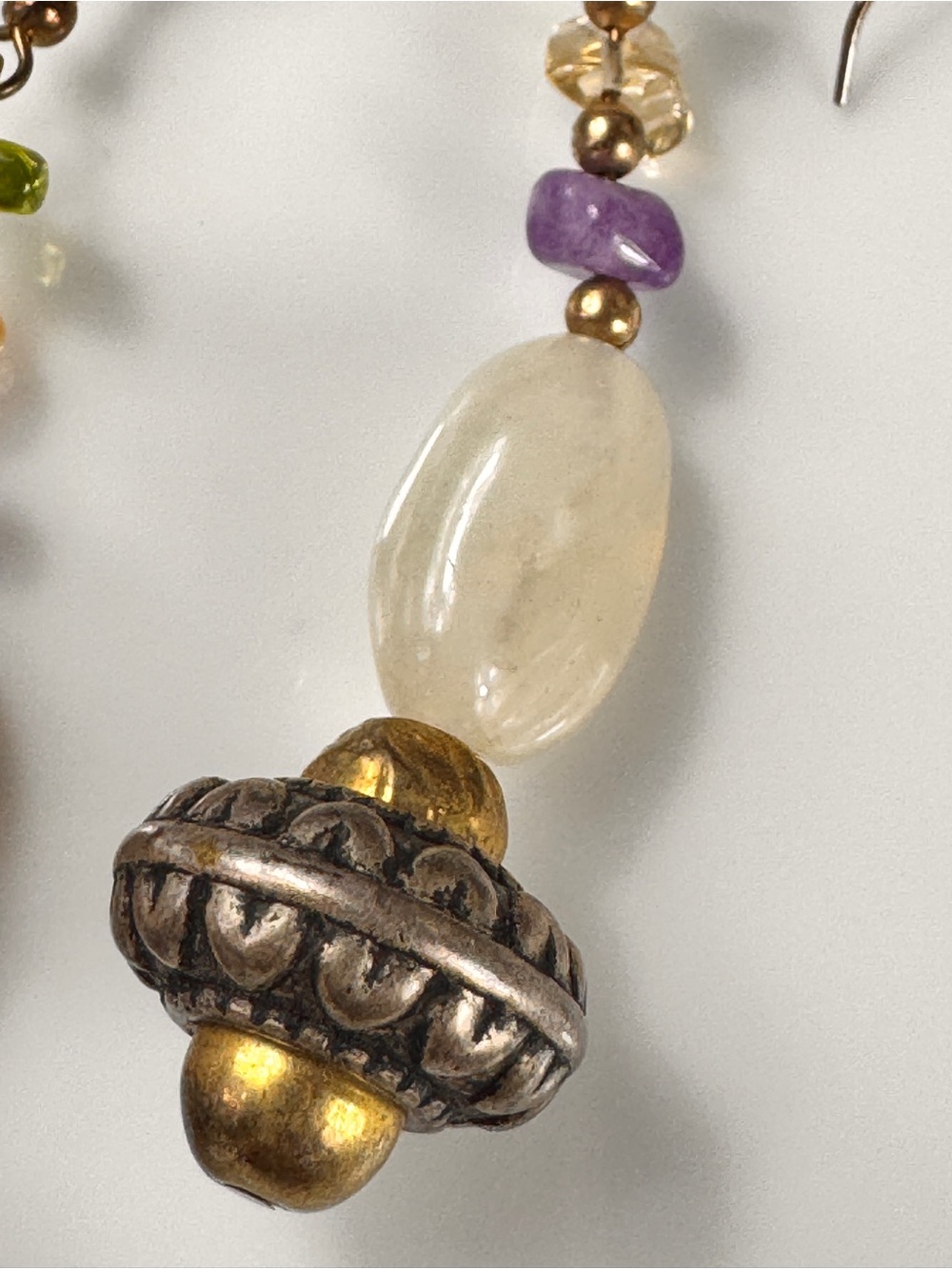 Fluorite & Amethyst Stone Drop Earrings - Gold & Mixed Gem Tones - Picture 3 of 8
